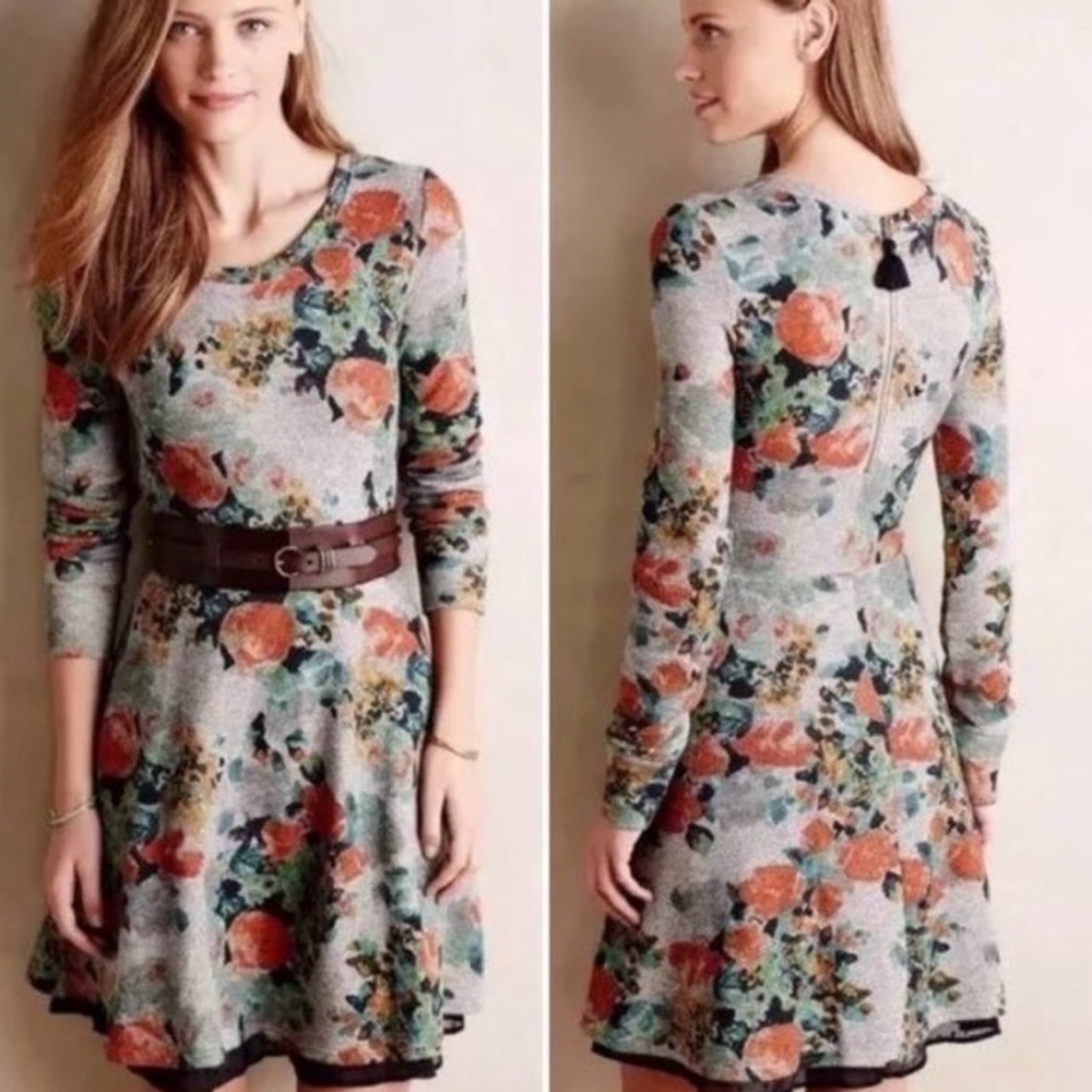 Anthropologie Multicolor Floral Long Sleeve Dress
